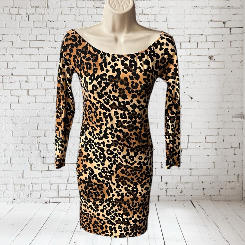 Leopard Print Off Shoulder Midi Dress